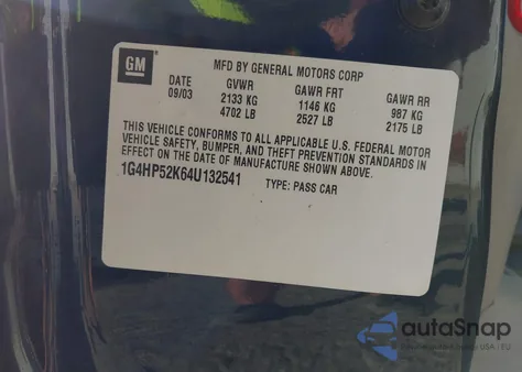 2004 Buick Lesabre Custom из США, поврежденный, VIN 1G4HP52K64U132541